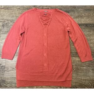 SOHO NY & Co Women’s Lightweight Lace Up 3/4 Sleeve Knit Sweater Size Small